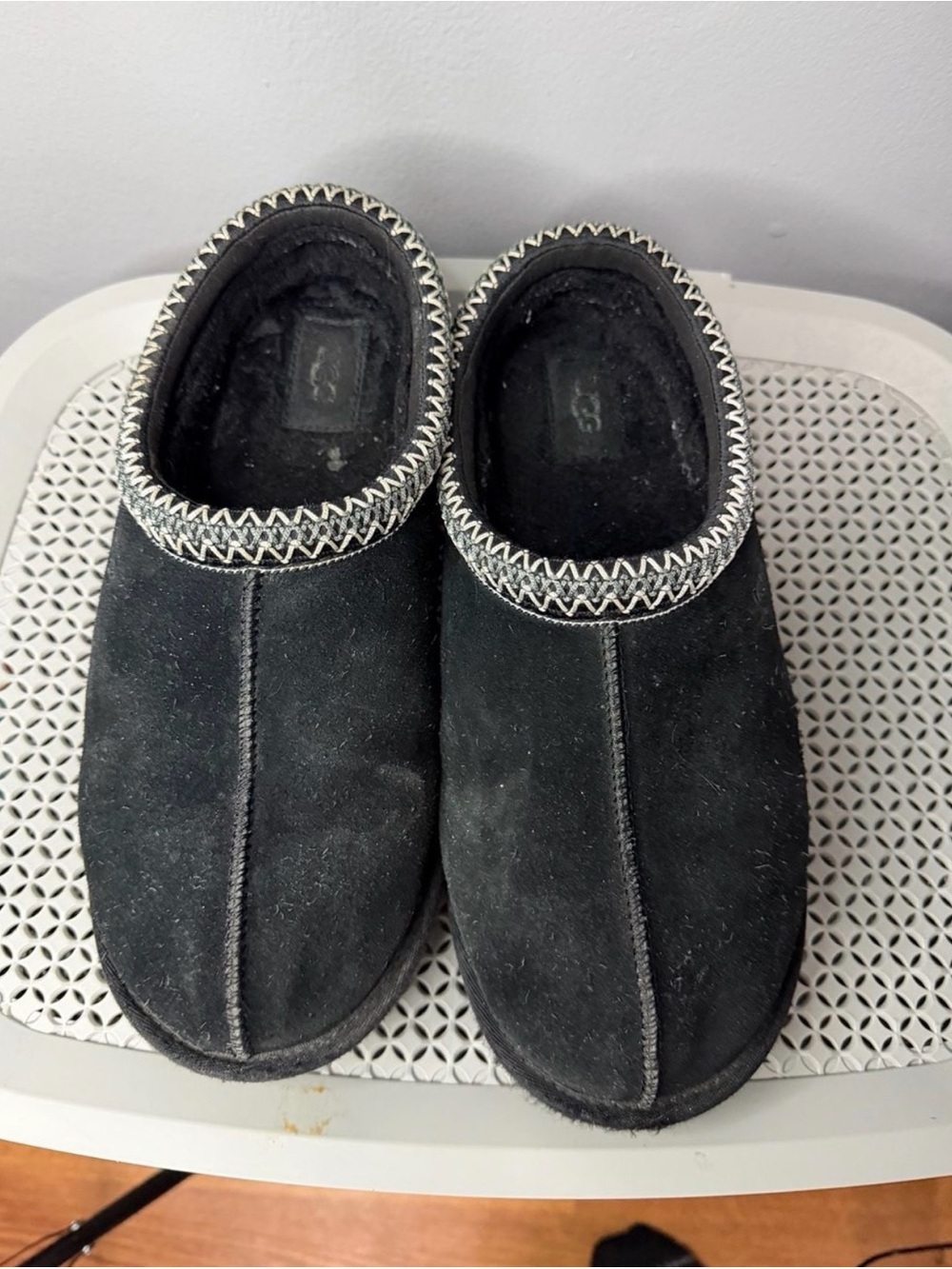 UGG Black Suede Slip-On Moccasin with Contrast Stitching